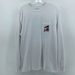 Vineyard Vines Mens XL White Long Sleeve Christmas Golf Cart Pocket T-Shirt